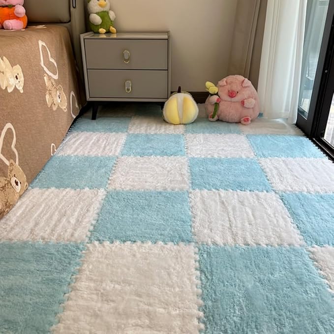 12Pcs Interlocking Carpet Tiles, Fluffy Play Mat Floor Tiles Thick Padded by Unknown