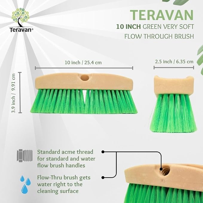 Teravan Green Flow Through Brush Head, 10-Inch Extra Soft Bristle Brush - Image 3