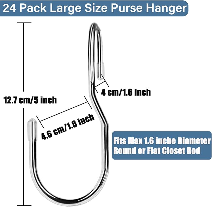 24-Pack Purse Hangers for Closet, Large 5-inch Twist Design Hooks for Bags - Image 2