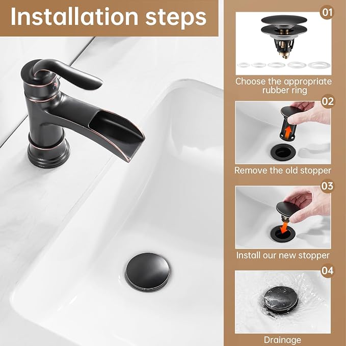 Fransiton Bathroom Sink Drain Stopper, Big-Cap Pop-up Drain Fits 1.1" -1.77" - Image 5