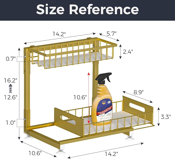 L-Shaped Under Sink Organizer, 2 Pack 2-Tier Pull Out Metal Kitchen Cabinet - Image 6
