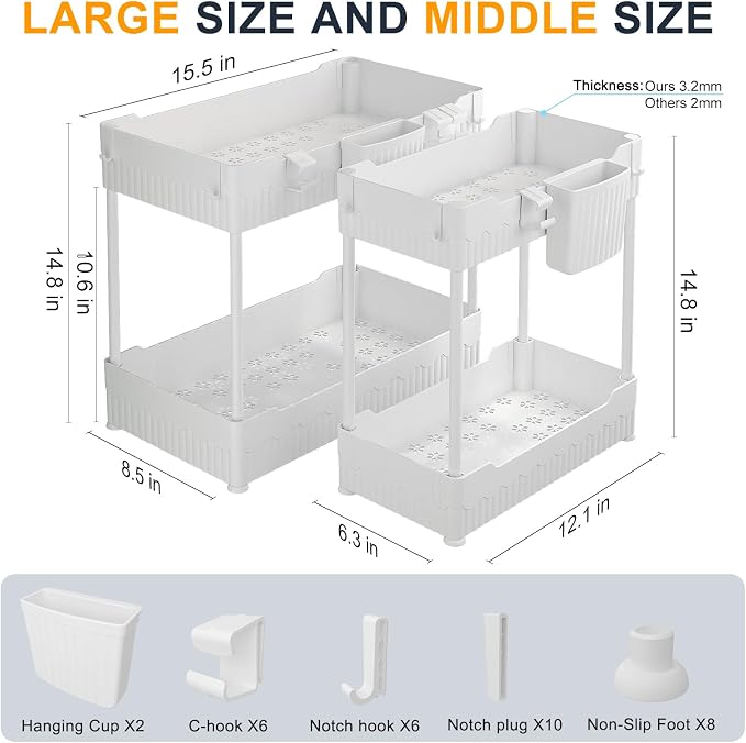 2 Pack Under Sink Organizer, Under Bathroom Cabinet Organizer - Image 2