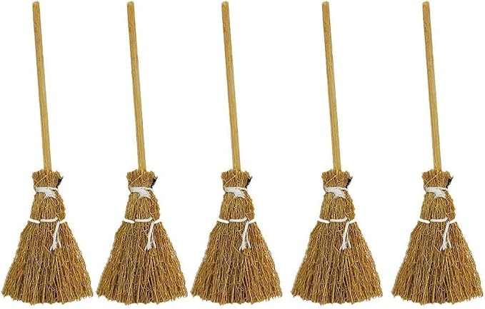 5 Pcs Brown Mini Witches Broomstick Broom Halloween Straw Craft Brush - Image 3