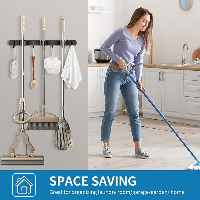 2 Pack Broom Hanger and Mop Holder, Heavy Duty Garden Tool Organizer Rack Rake - Image 3