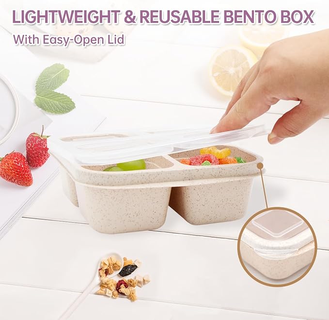 4 Pack Bento Lunch Box，4 Compartment Snack Containers，Divided Bento Snack - Image 5