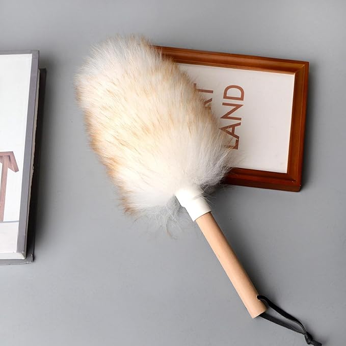 Lambswool Duster with Wooden Handle, Reusable Feather Duster by Unknown
