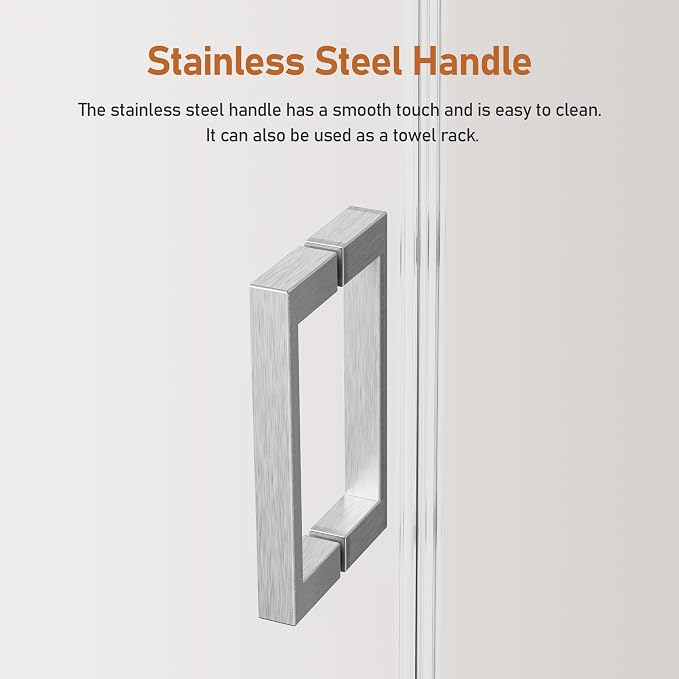 46-48 Inch Frameless Sliding Shower Door, 5/16" Clear Tempered Glass, Smooth - Image 6