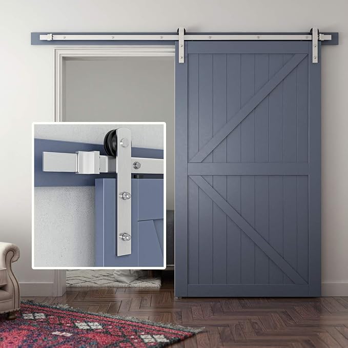 SMARTSTANDARD 8 Feet Brushed Nickel Sliding Barn Hardware Kit-Sturdy Silvery by SMARTSTANDARD