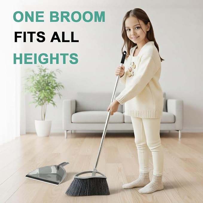 Soft Bristle Broom and Dustpan Combo Set, Long Handle Indoor Broom - Image 4