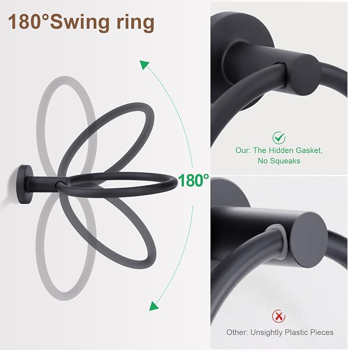 Matte Black Toilet Paper Holder Set, Stainless Steel Towel Ring, Double Post - Image 5