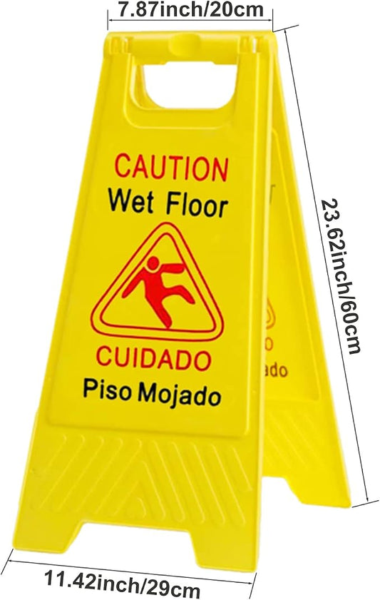 6-Pack Caution Wet Floor Signs | Foldable Sturdy Double-Sided Bilingual Saftey - Image 2
