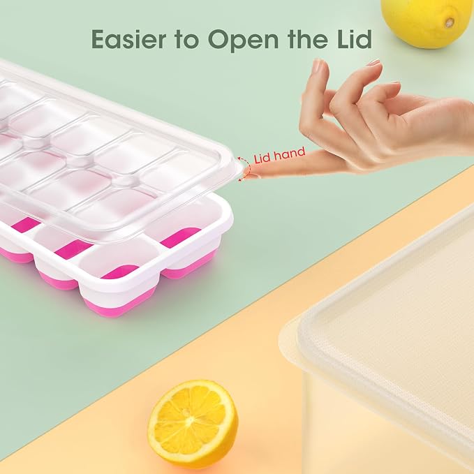 DOQAUS Ice Cube Tray with Lid and Bin, 4 Pack Silicone Plastic Ice Cubes Trays - Image 5