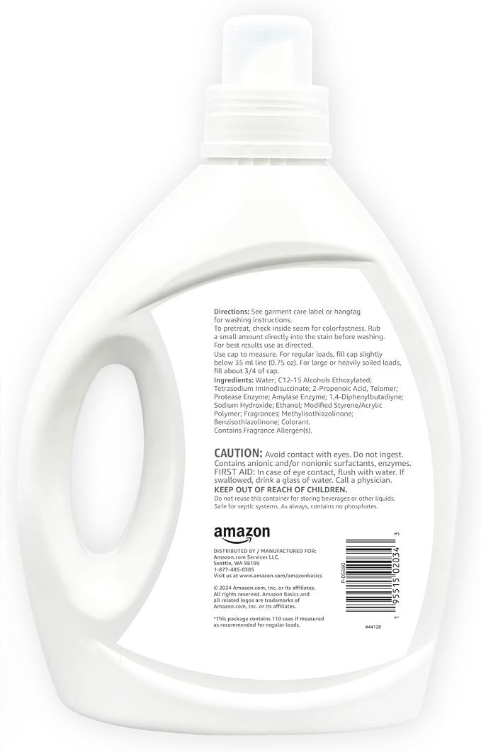 Amazon Basics Concentrated Liquid Laundry Detergent, 110 loads, 82.5 Fl Oz - Image 2