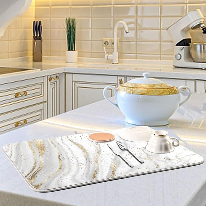 Marble Dish Drying Mat for Kitchen Counter White Golden Marble Gary Grey Drying - Image 6