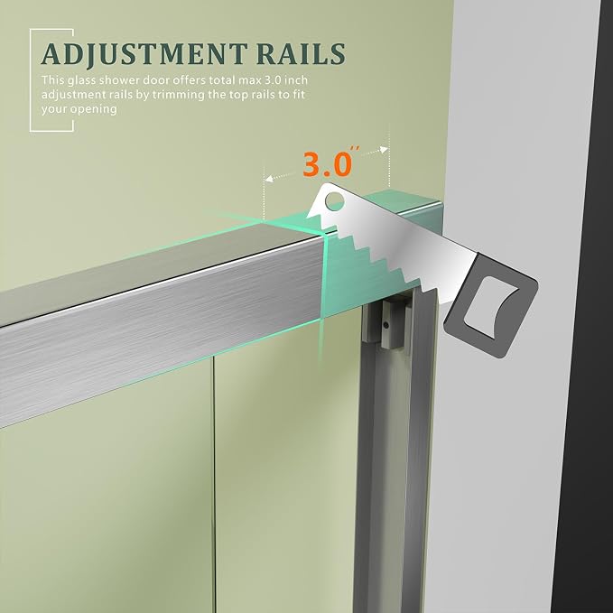 Brushed Nickel 45"-48" W x 72" H Semi-Frameless Glass Shower Door, Bathroom - Image 3