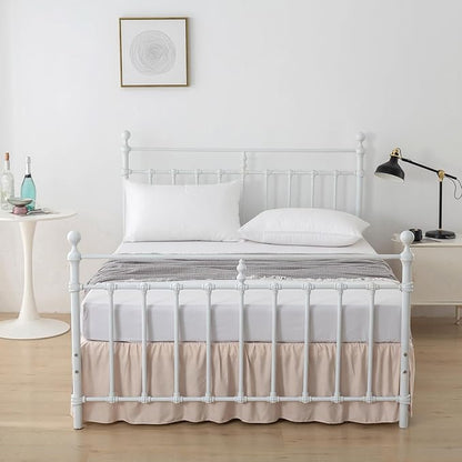 Bed Skirt, Full Size Ruffled Bed Skirt with Split Corners, 14 Inch Drop Dust Ruffle Bed Skirt with Platform, Full -14 Inch, Cream