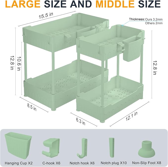 2 Pack Under Sink Organizer, Under Bathroom Cabinet Organizer - Image 5
