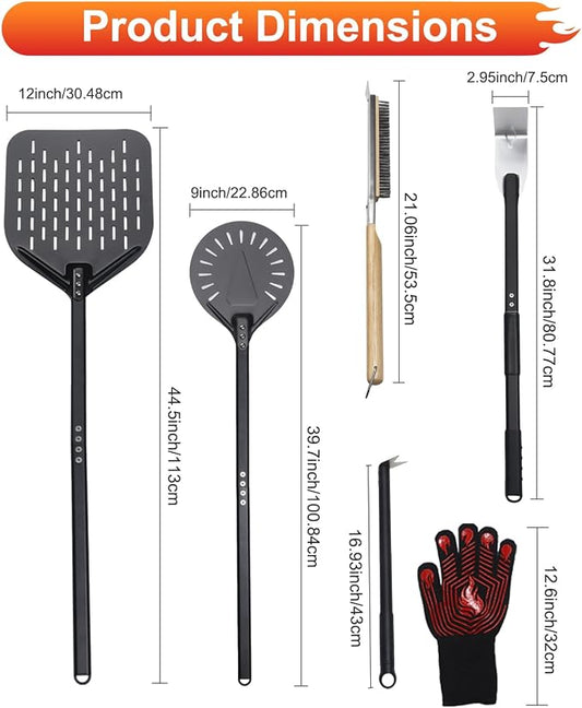 6PCS Pizza Turning Peel, 9 &12 Inch Perforated Pizza Peel, Pizza Brush - Image 2