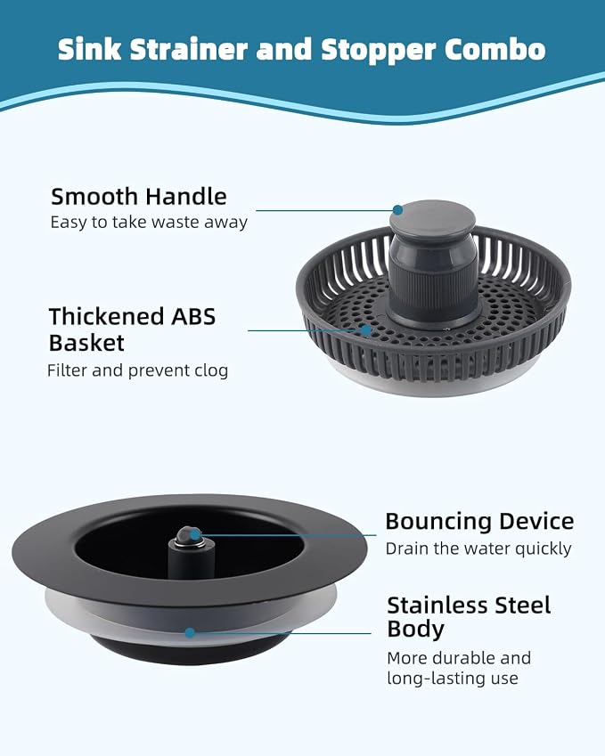 Universal 3 in 1 Kitchen Sink Drain Strainer Stopper Combo, Anti-Clog and Easy - Image 6