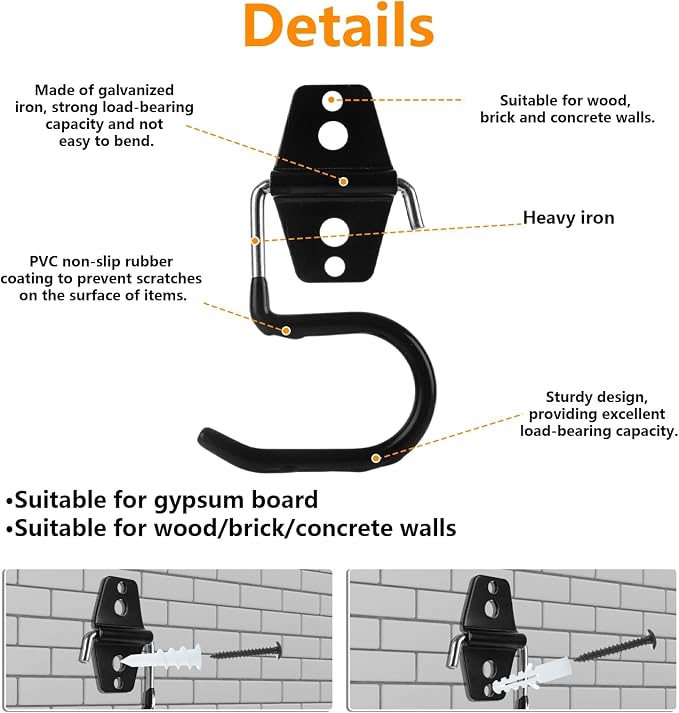 16 Pack Metal Garage Hooks S Hooks Heavy Duty Metal Large S Hooks and Broom and - Image 3
