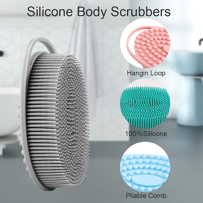 Soft Silicone Body Scrubber 6 PCS Silicone Body Shower, Silicone Loofah 2 in 4 - Image 2