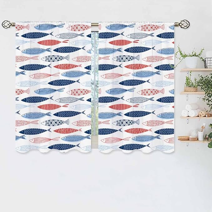 Fish Kitchen Curtains Abstract Colored Fashion Blue Red Pink Striped Wildlife - Image 5