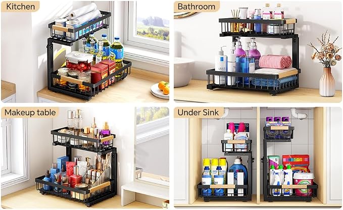 PXRACK Under Sink Organizer, Adjustable Height, 2 Tier Pull Out Under Cabinet - Image 6
