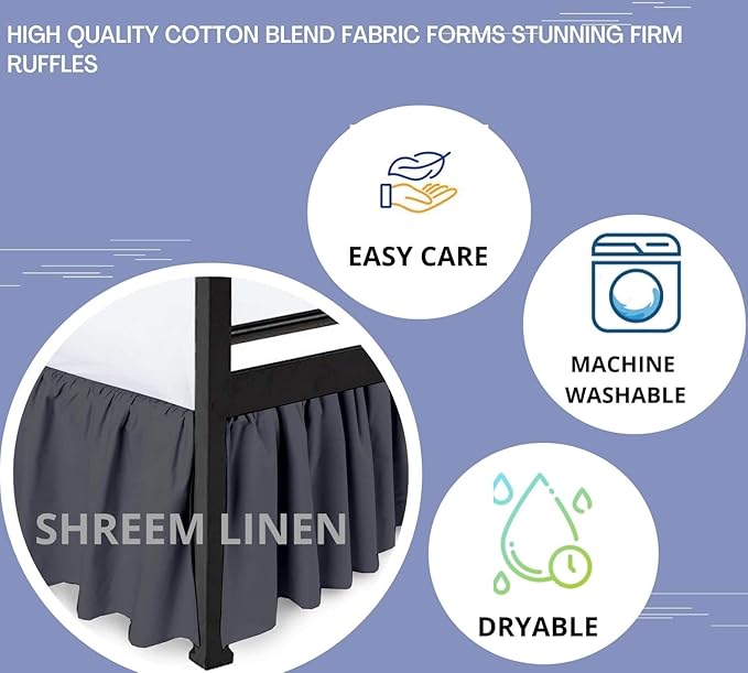 Shreem Linen Ruffled Bed Skirt with Split Corners, Gathered Style, 100% Microfiber, 30-Inch Drop, Dust Ruffle Bedskirt with Platform, Full-XXL, Dark Grey