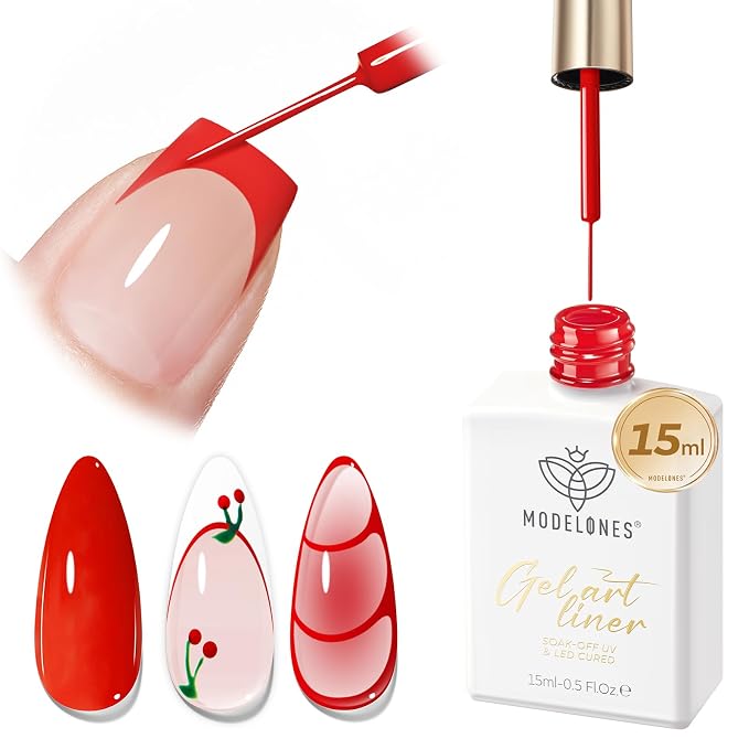 modelones Red French Tip Liner Gel Polish, 15 ML Bright Apple Red Valentine's by MODELONES