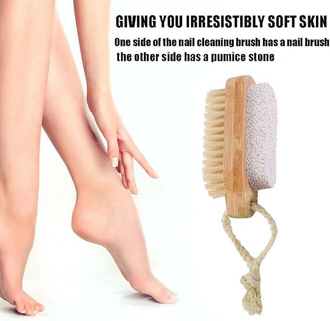 2 Pcs 2-in-1 Pumice Stone and Brush, Wooden Cleaning Fingernail Scrub Brush - Image 4