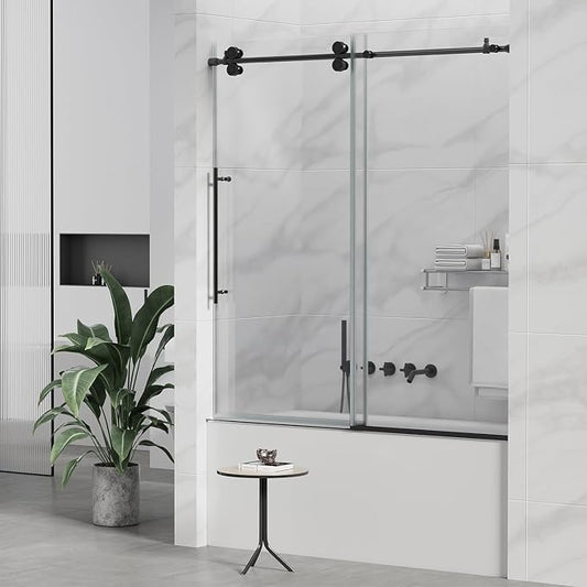 Sunrosa 60" W x 60" H Frameless Tub Shower Door, Sliding Tub Door by ElevateYourEverydayShower