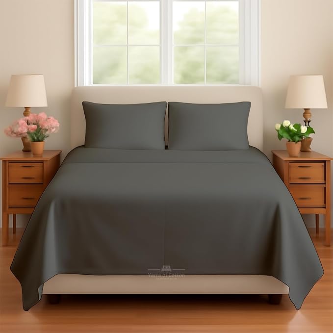 Sleeper Sofa 4 Piece Bed Sheet Set Premium Quality 100% Cotton 500 Thread Count, Smooth & Super Soft Sateen Weave, Extra Soft Bed Sheets, Wrinkle Free, 4 Inch Deep Pocket (Queen, Dark Grey)