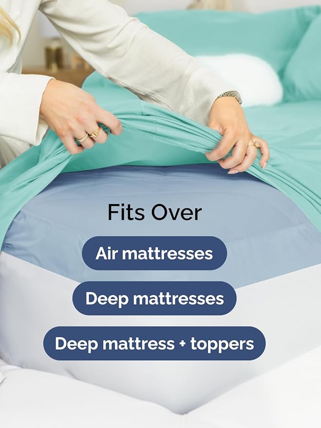 Extra Deep Twin Sheet Set - 4 Piece Breathable & Cooling Sheets - Hotel Luxury Bed Sheets Set - Easy & Secure Fit - Soft, Wrinkle Free & Comfy Sheets Set - Spa Blue Sheet Set with Extra Deep Pockets