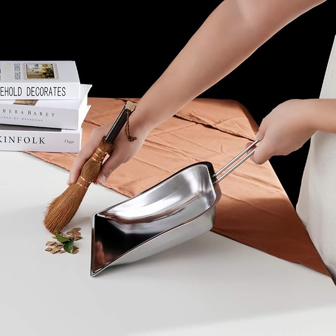 Small Metal Dustpan and Brush Set Heavy Duty Vintage Dust Pan Natural Handmade - Image 3