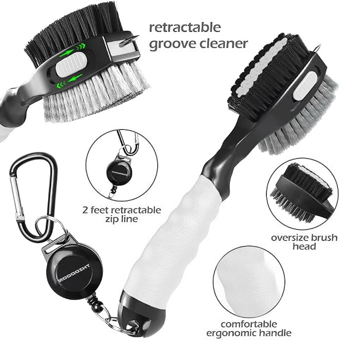 THIODOON 2 Pack Golf Club Brushes and Groove Cleaner 2 ft Retractable Zipline - Image 3