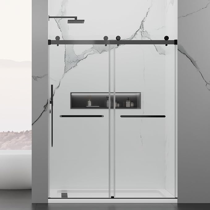 56-60 in. W x 76 in. H Double Sliding Frameless Shower Door, 5/16" Tempered by JONIVRAT
