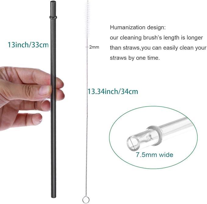 DAKOUFISH 13 Inch Long Black Reusable Plastic Replacement Drinking Straws - Image 3