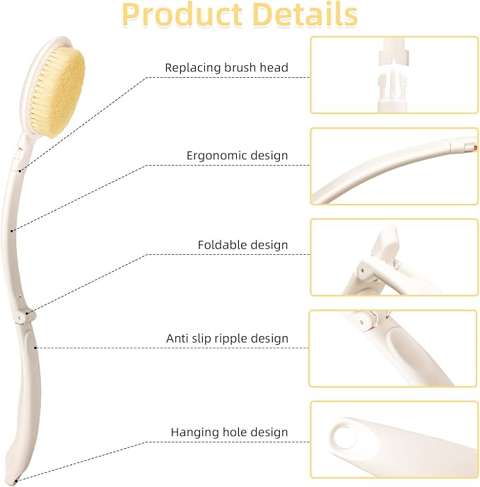 LFJ 19" Long Handle Shower Sponge Brush Set, 3 in 1 Body Brush, Bath Sponge and - Image 4