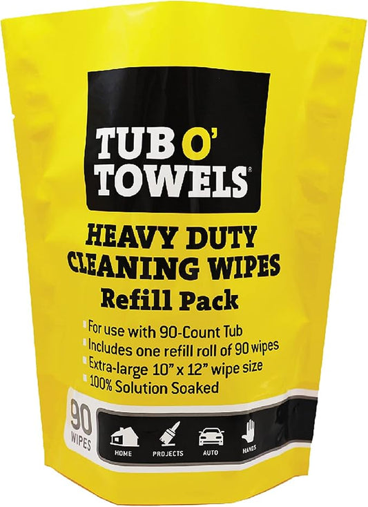 Tub O' Towels Heavy-Duty Cleaning Wipes Refill Pack, Fits 90-Count Canister by TubOTowels