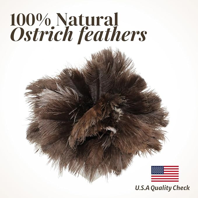 Feather Duster with Ostrich Feathers Wooden Handle 14" – Natural Reusable Duster - Image 3