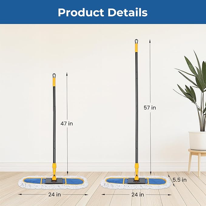 24" Dust Mop for Floor Cleaning, Large Areas Dry & Wet Mop - Image 7