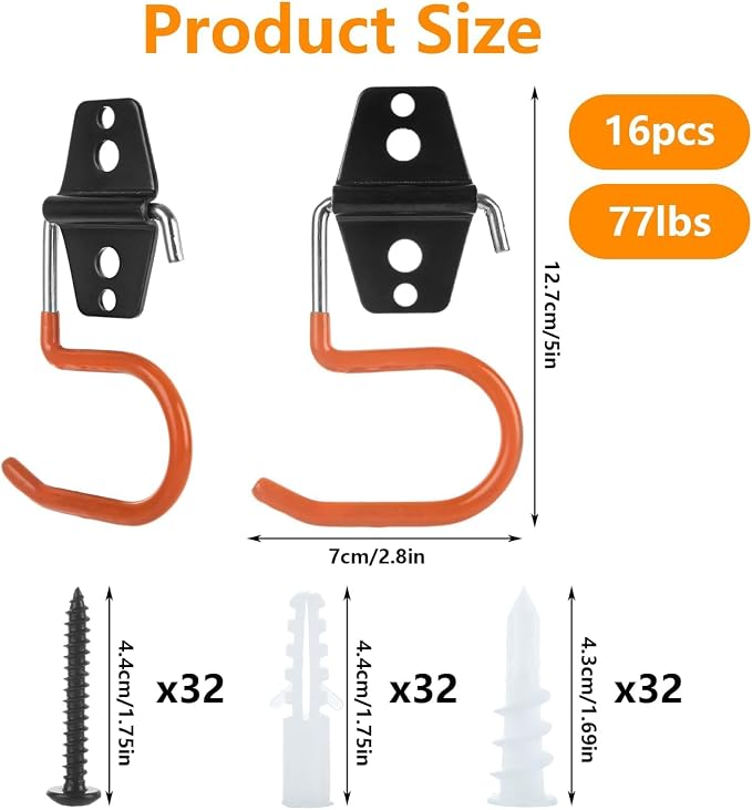 16 Pack Metal Garage Hooks S Hooks Heavy Duty Metal Large S Hooks and Broom and - Image 2