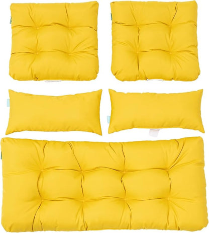 QILLOWAY Outdoor Patio Wicker Seat Cushions Group Loveseat/Two U-Shape/Two Lumbar Pillows for Patio Furniture,Wicker Loveseat,Bench,Porch,Settee of 5 (Yellow)