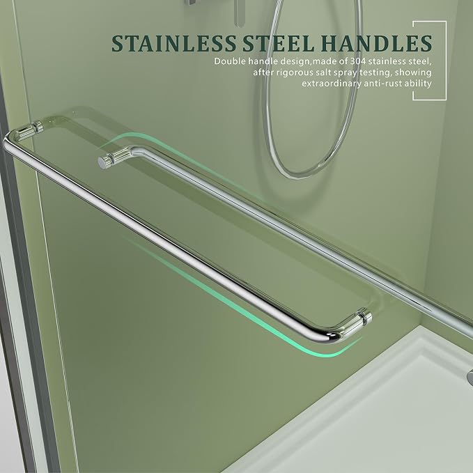 Chrome 56"-60" x 57" Adjustable SGCC/ANSI Certified Tempered Glass Shower Door - Image 7