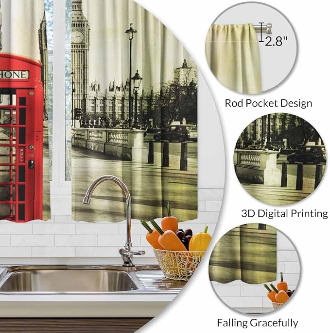 London Kitchen Curtains City Red Telephone Booth Big Ben Retro Romantic - Image 3
