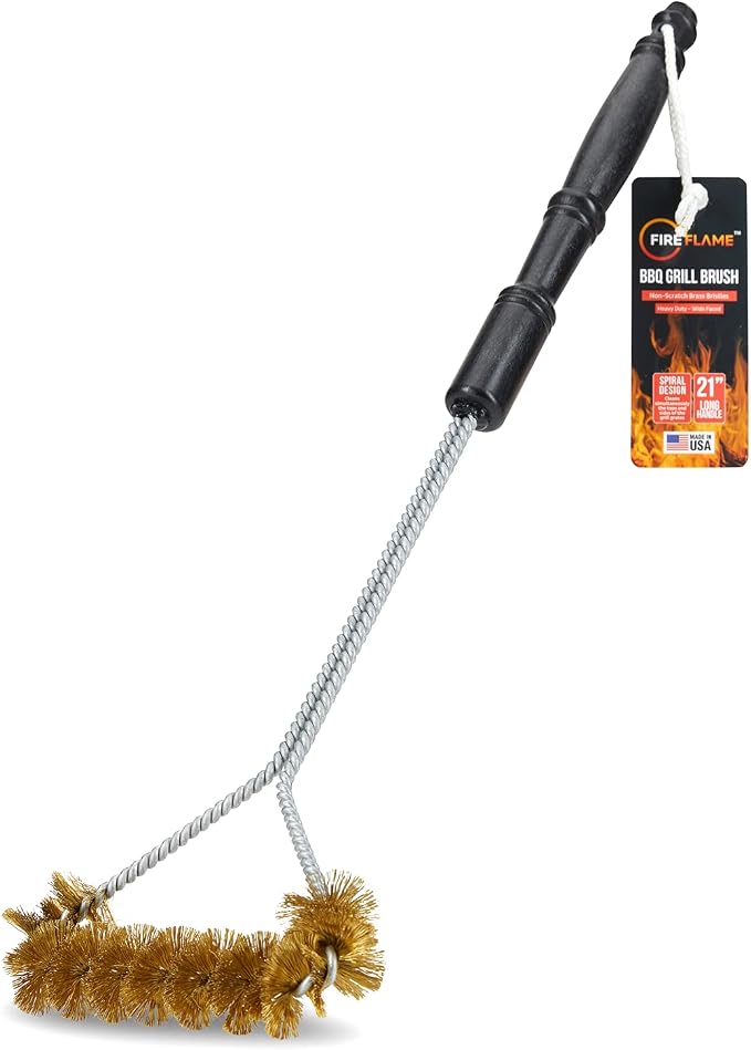 Fireflame BBQ Grill Brush – Non-Scratch Brass Bristles by Kiknek