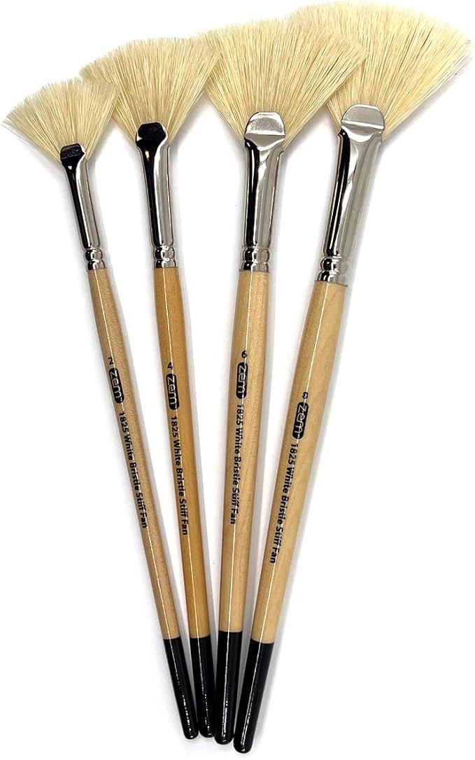 ZEM Brush White Hog Bristle Stiff Fan Brush Set Size 2 - Image 6