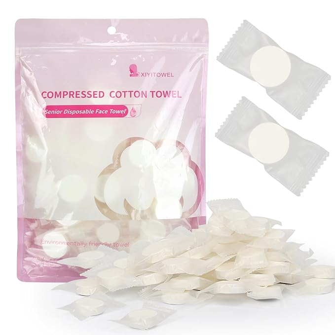 Classycoo Thick Disposable Compressed Towels Tablets- Individually Wrapped Face by WELCOME