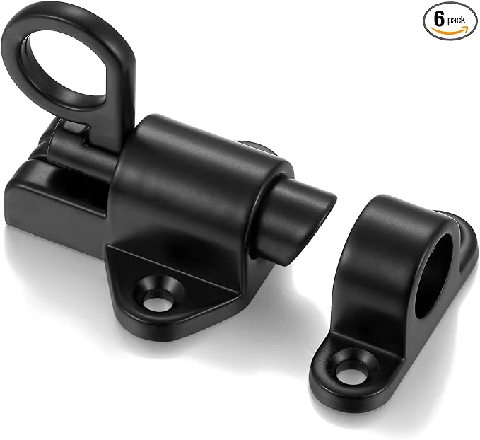 6 Packs Self-Closing Latches，Black Spring Door Lock，Resilient Bolt Latch by INIRET