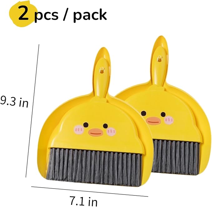 2 PCS Mini Brush and Dustpan Set Plastic Small Yellow Chick Pattern Broom Used - Image 5